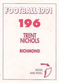 1991 Select AFL Stickers #196 Trent Nichols Back